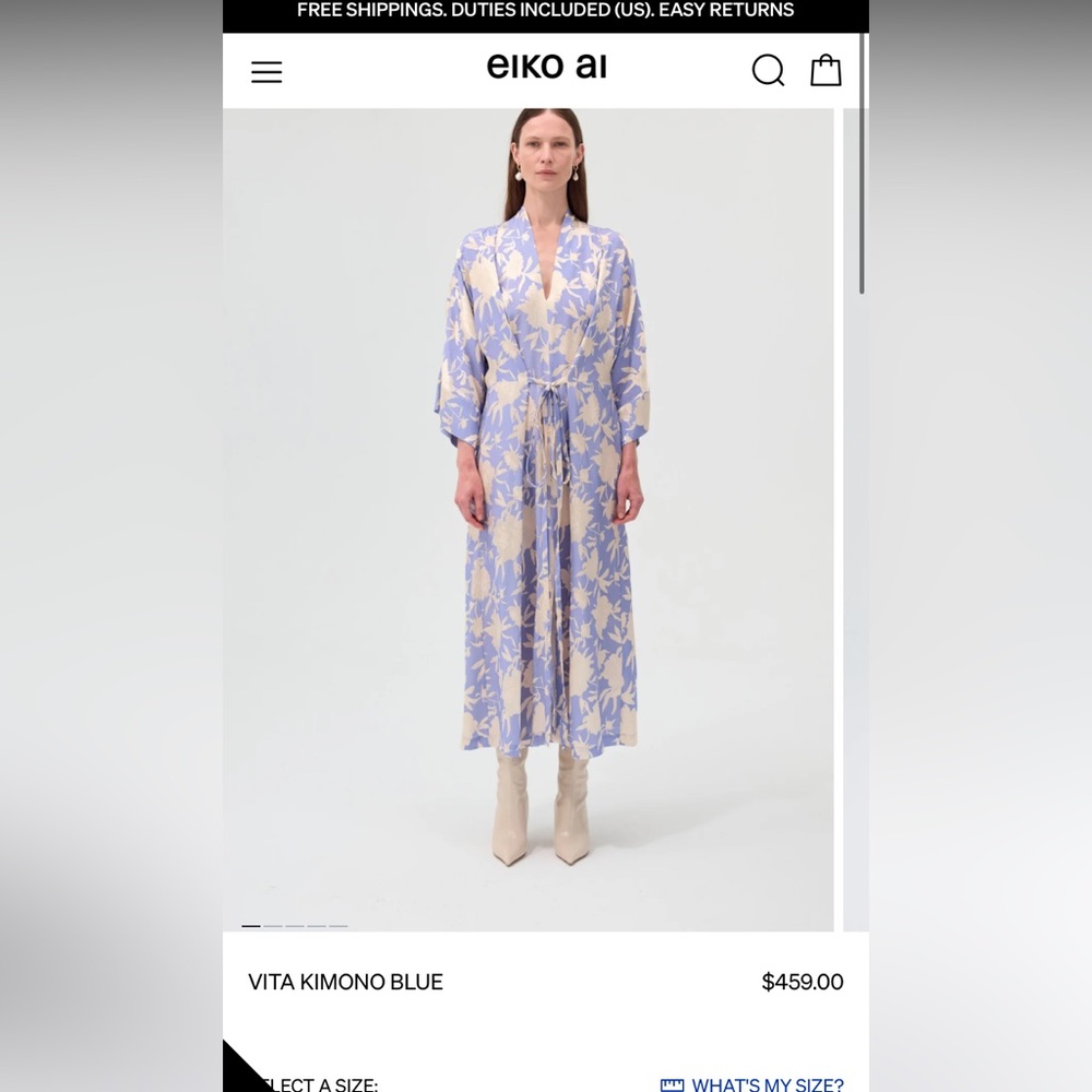 Eiko AI Blue and Ivory Floral Kimono Dress